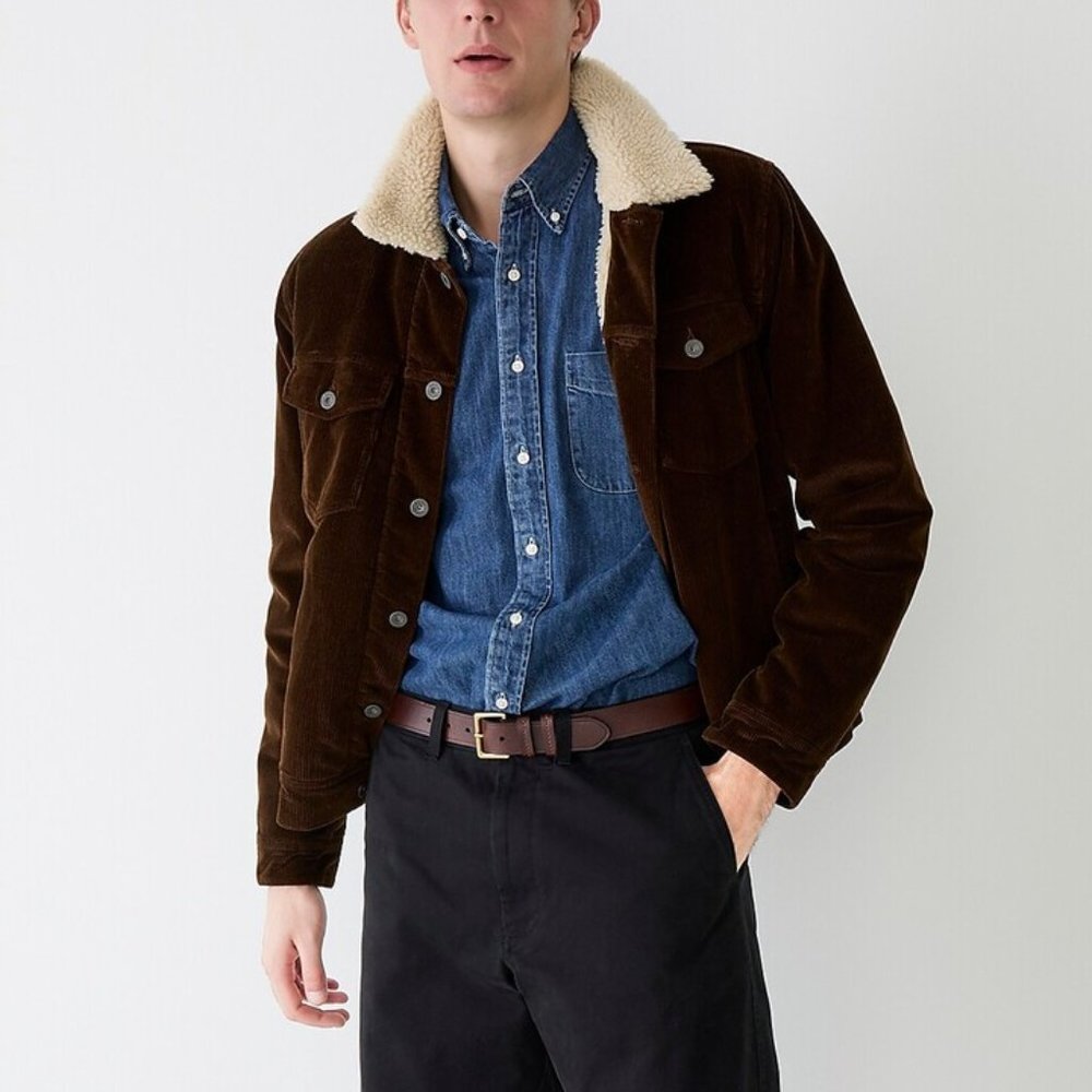 J.Crew Wallace & Barnes Sherpa-lined Corduroy Brown Jacket Size Medium